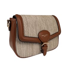 David Jones Straw Half Flap Shoulder Bag Cognac