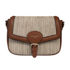 David Jones Straw Half Flap Shoulder Bag Cognac