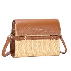 David Jones Smart Straw Shoulder Bag Apricot Tan