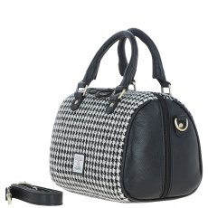 Ashwood Leather Harris Tweed Barrel Bag Black White
