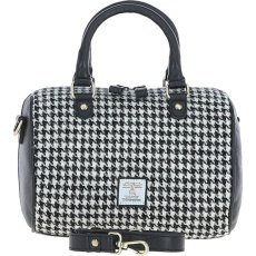 Ashwood Leather Harris Tweed Barrel Bag Black White