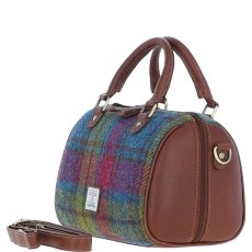 Ashwood Leather Harris Tweed Barrel Bag Tan Purple