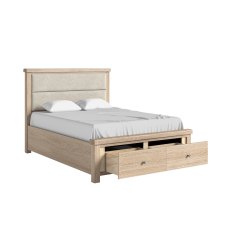 Casterton White Wash Bed Frame with Cream Herringbone Headboard and Drawers Casterton White Wash Bed Frame with Cream Herringbone Headboard and Drawers