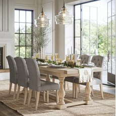 Casterton White Wash Large Extending Trestle Table & 6 Button Back Chairs