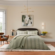 Bedeck of Belfast Woven Waffle Stripe Duvet Set Green Bedeck of Belfast Woven Waffle Stripe Duvet Set Green