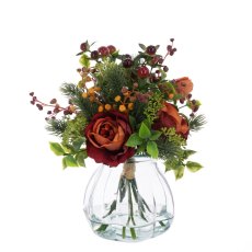 Floralsilk Cabbage Rose & Berries In Vase Rust Floralsilk Cabbage Rose & Berries In Vase Rust