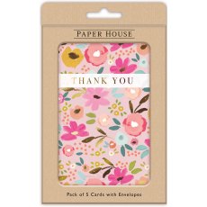 Allover Floral Thank You Pack of 5 Cards Allover Floral Thank You Pack of 5 Cards