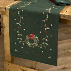 Waltons Embroidered Wreath Runner Green