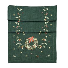 Waltons Embroidered Wreath Runner Green