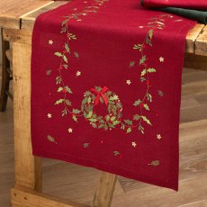 Waltons Embroidered Wreath Runner Red Waltons Embroidered Wreath Runner Red