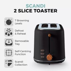 Tower Scandi Black 2 Slice Toaster Tower Scandi Black 2 Slice Toaster
