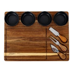 Hill Interiors Acacia Cheese Board Set With Grey Bowls Hill Interiors Acacia Cheese Board Set With Grey Bowls