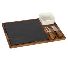 Hill Interiors Acacia Cheese Board Set With White Bowl Hill Interiors Acacia Cheese Board Set With White Bowl