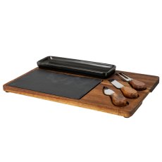 Hill Interiors Acacia Cheese Board Set With Black Bowl Hill Interiors Acacia Cheese Board Set With Black Bowl