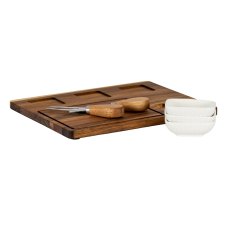Hill Interiors Acacia Cheese Board Set With White Bowls Hill Interiors Acacia Cheese Board Set With White Bowls