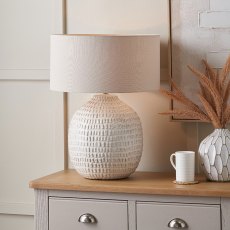 Pacific Signe Warm White Linear Texture Ceramic Table Lamp Pacific Signe Warm White Linear Texture Ceramic Table Lamp