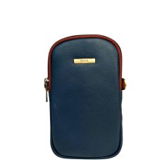 Nova Leathers Navy Tan Twin Zip Top Phone Bag Nova Leathers Navy Tan Twin Zip Top Phone Bag