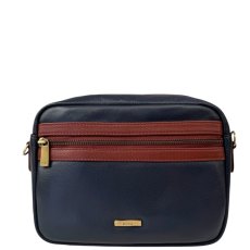 Nova Leathers Navy Tan Camera Bag