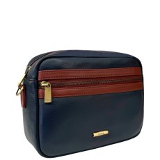 Nova Leathers Navy Tan Camera Bag