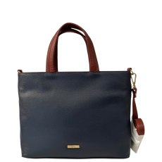 Nova Leathers Navy Tan Medium Square Grab Bag
