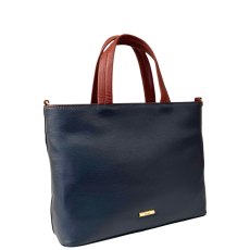 Nova Leathers Navy Tan Medium Square Grab Bag
