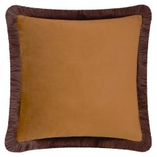 Furn Halo Fringed Velvet Cushion Caramel & Chocolate Furn Halo Fringed Velvet Cushion Caramel & Chocolate