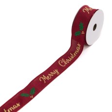 Floralsilk Traditional Merry Christmas Ribbon Red