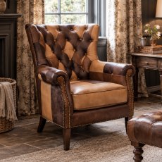 Hexham Chair in Toffee Patchwork Leather Hexham Chair in Toffee Patchwork Leather