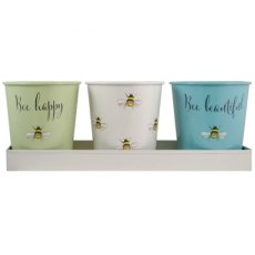 Bee Happy Enamel Flower Pots Set of 3 Bee Happy Enamel Flower Pots Set of 3