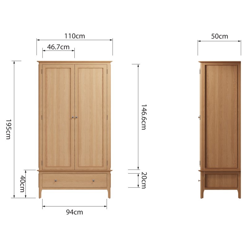 Coastal Large 2 Door Wardrobe Aldiss Oak Furniture