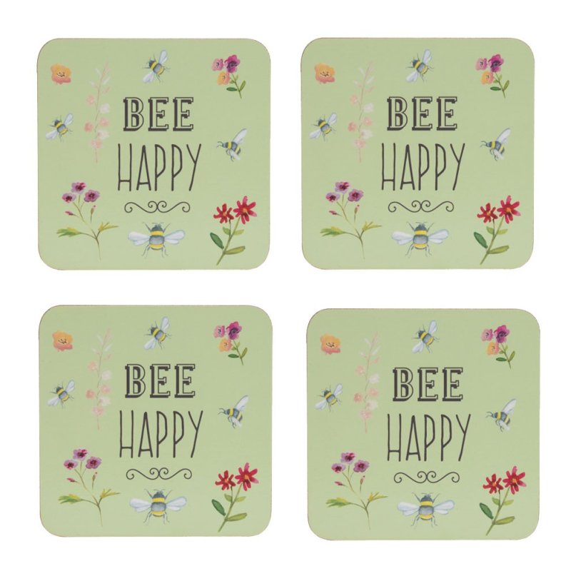 David Mason Designs Bee Happy Set of 4 Coasters