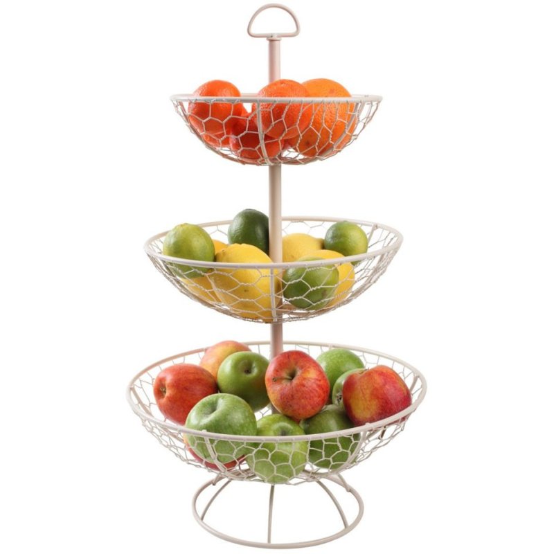 Cream 3 Tier Wire Fruit Basket