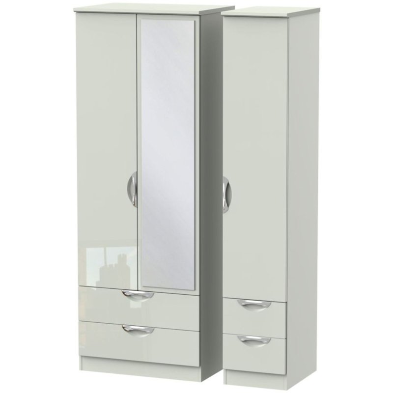 Carrie Tall Triple 2 Drawer Wardrobe With Mirror image of the wardrobe on a white background