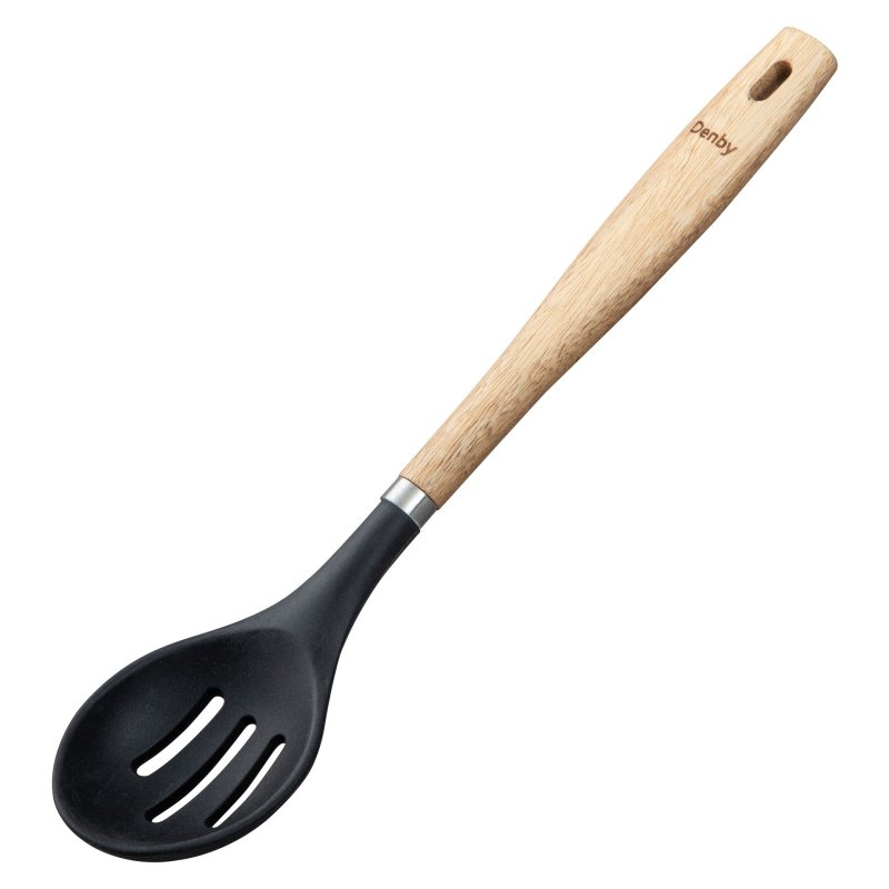 Denby Wooden & Silicone Black Slotte Spoon