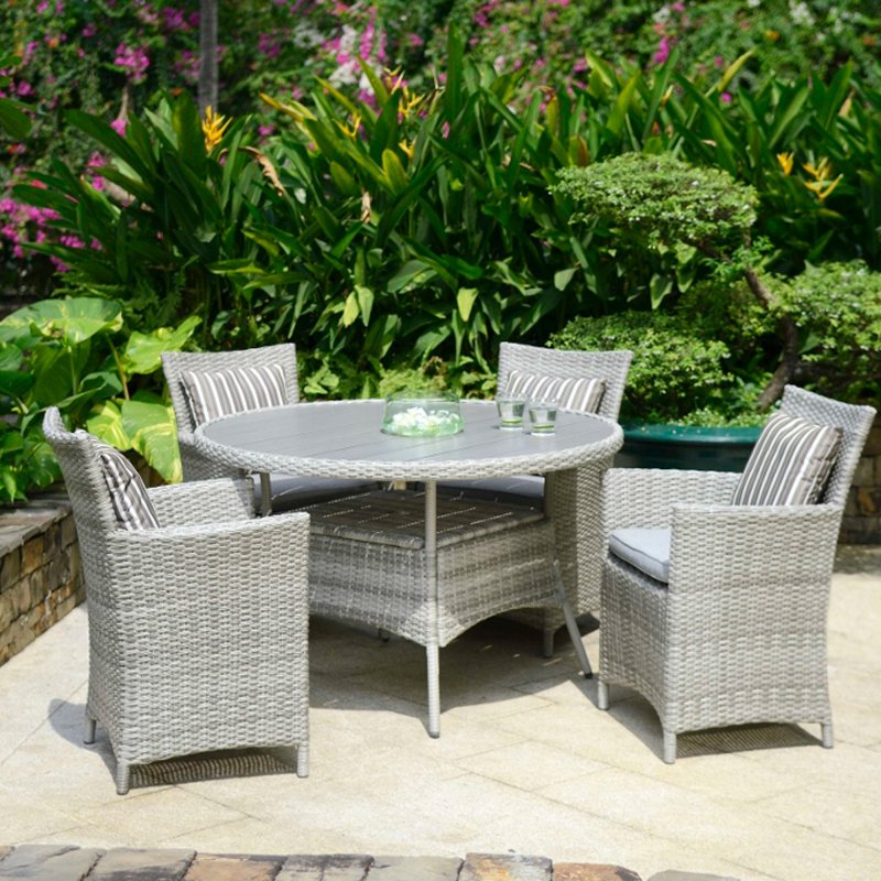 Aruba 4 Seater Round Dining Set, 4 Piece Garden Furniture Set Cover