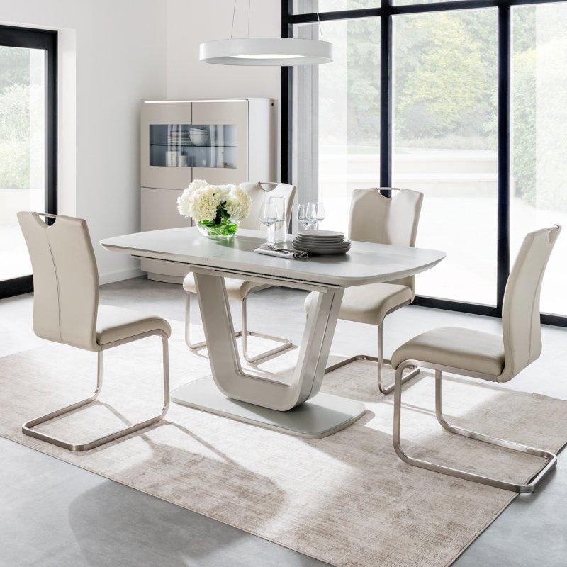 Lazzaro 1.6m Grey Extending Table with 4 Taupe Chairs