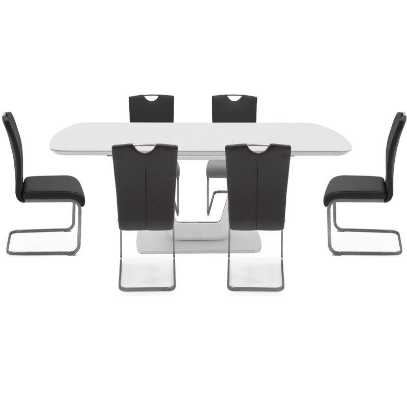 Lazzaro 1.6m White Extending Table with 6 Grey Chairs