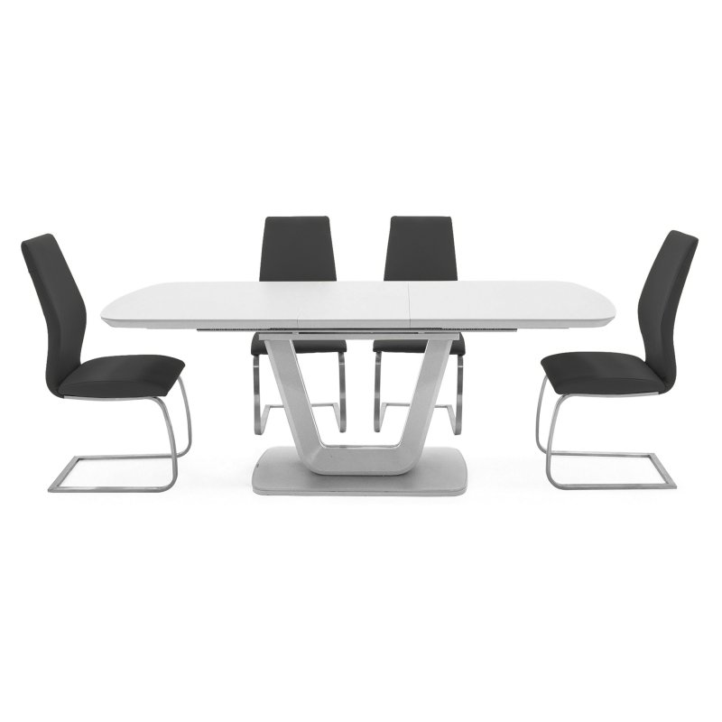 Lazzaro 1.6m White Extending Table with 4 Black Irma Chairs