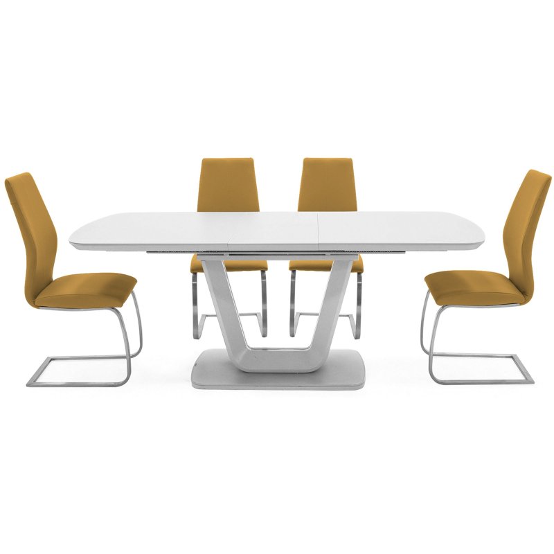 Lazzaro 1.6m White Extending Table with 4 Pumpkin Chairs