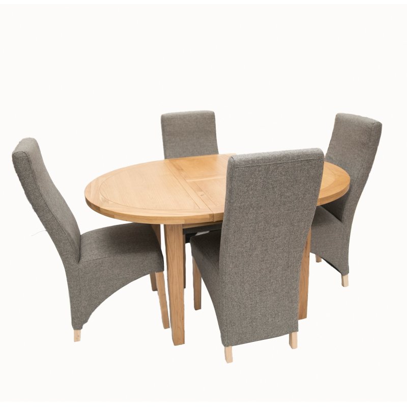 Norfolk Oak Round Table With 4 Chairs, Round Dining Table With 4 Upholstered Chairs