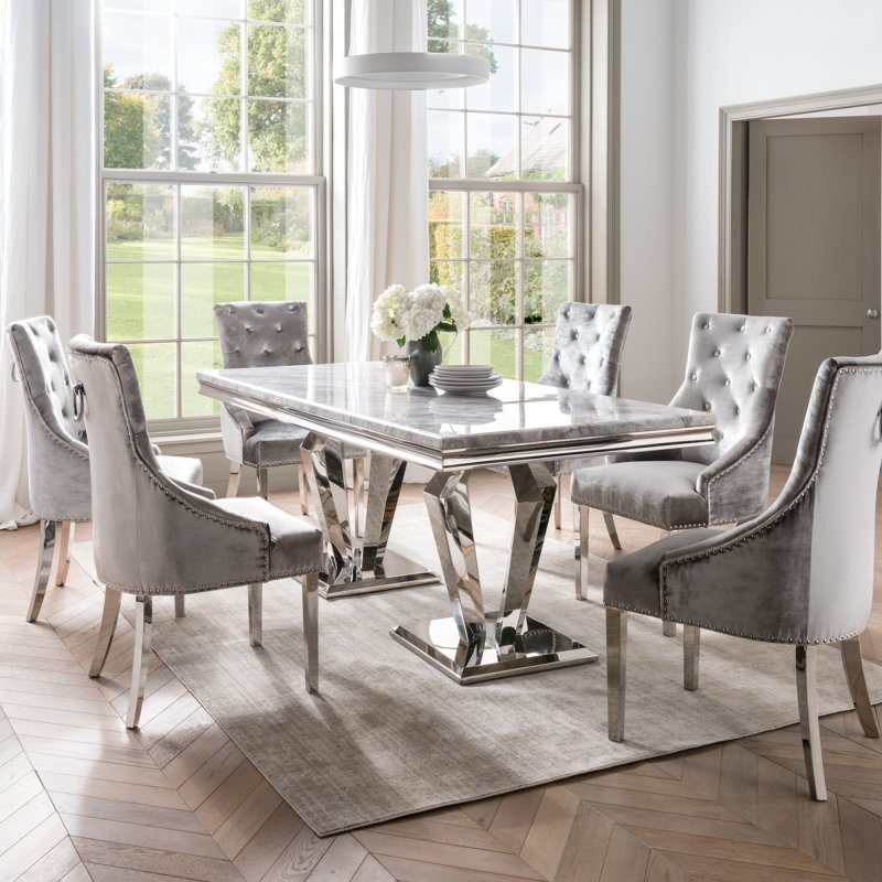 Arturo 2m Dining Table and 6 Belvedere Chairs in Pewter