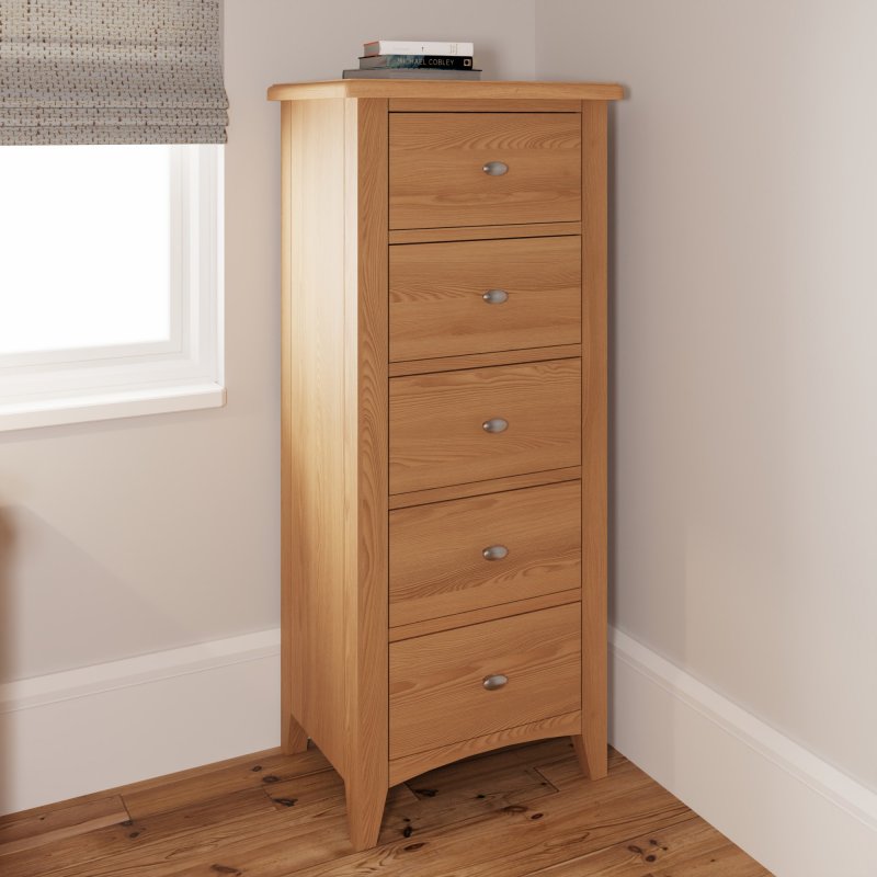 Stiffkey 5 Drawer Narrow Chest in Oak