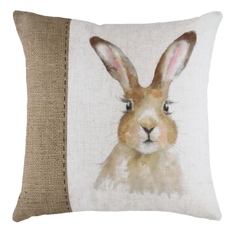 Hessian Hare Cushion Poly Filled White 43x43