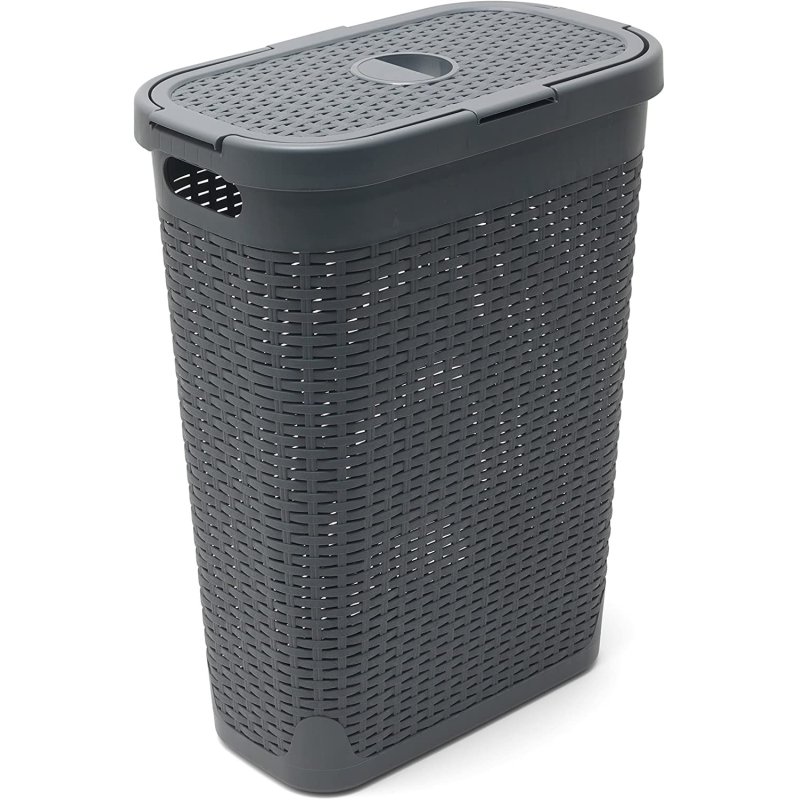 Rattan Slim Hamper Charcoal