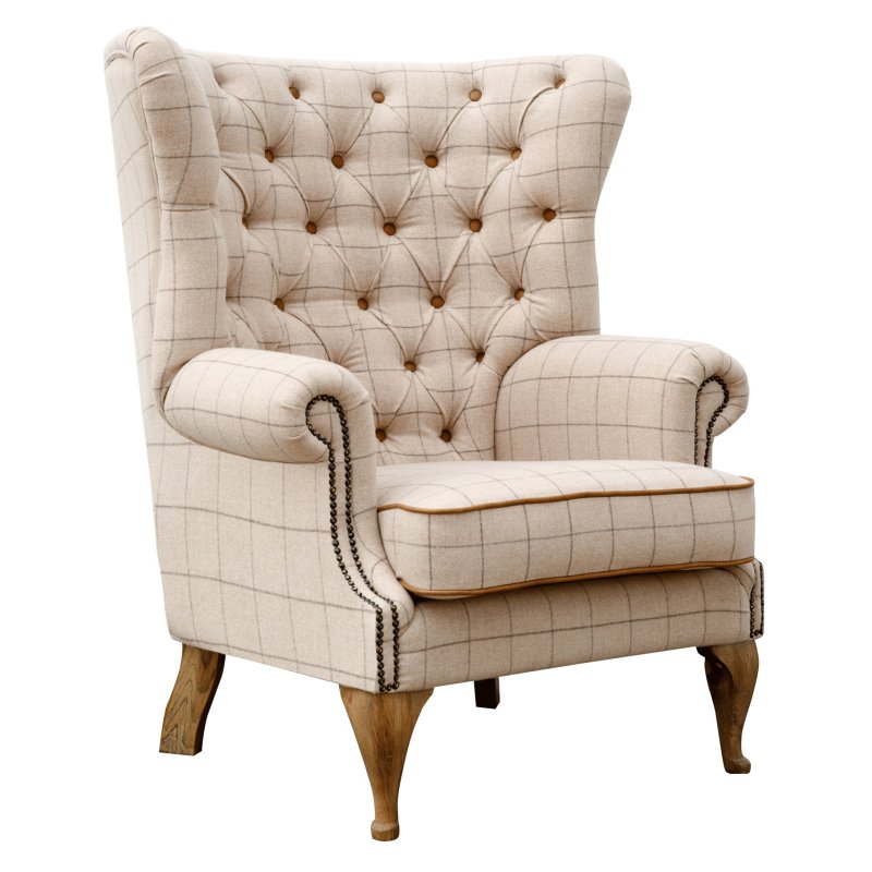 Artisan Buttoned Wing Chair in Natural Wool