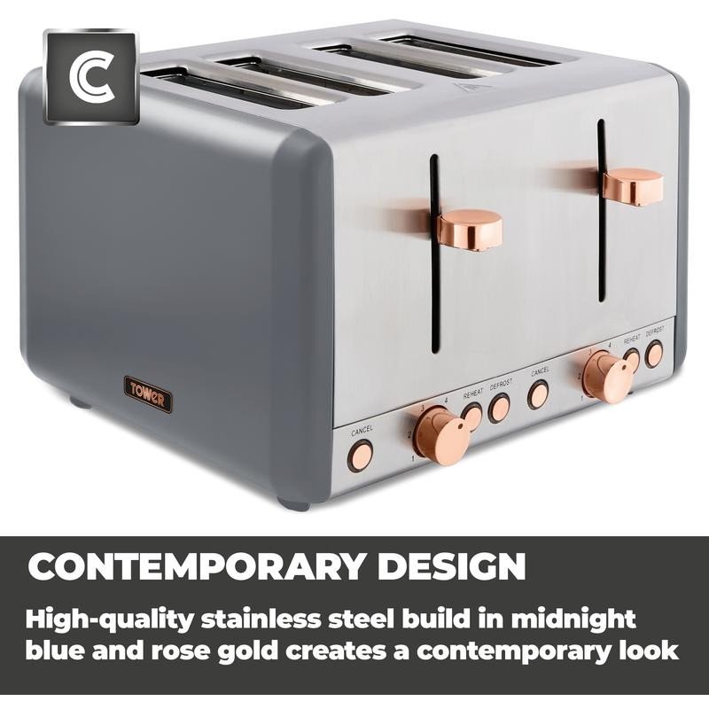 Tower Cavaletto 4 Slice Toaster Grey Aldiss