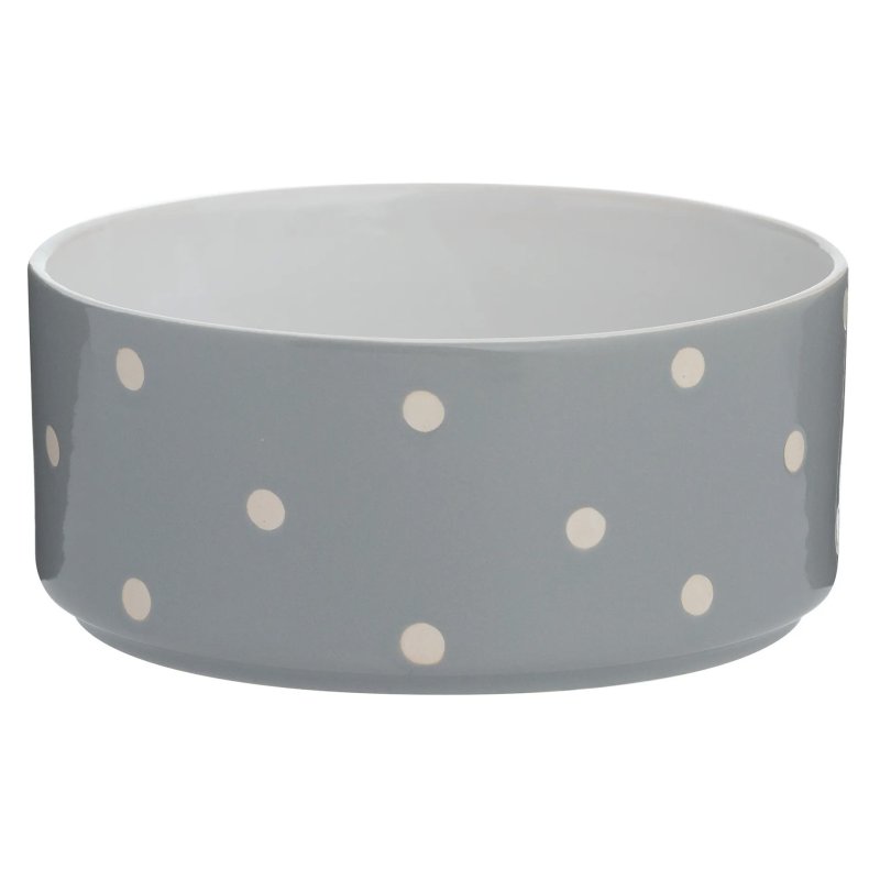 grey polka dot pet bowl