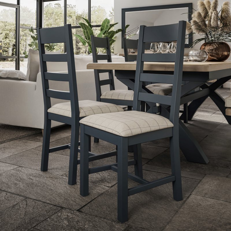 Aldiss Own Heritage Blue Slatted Dining Chair in Natural Check