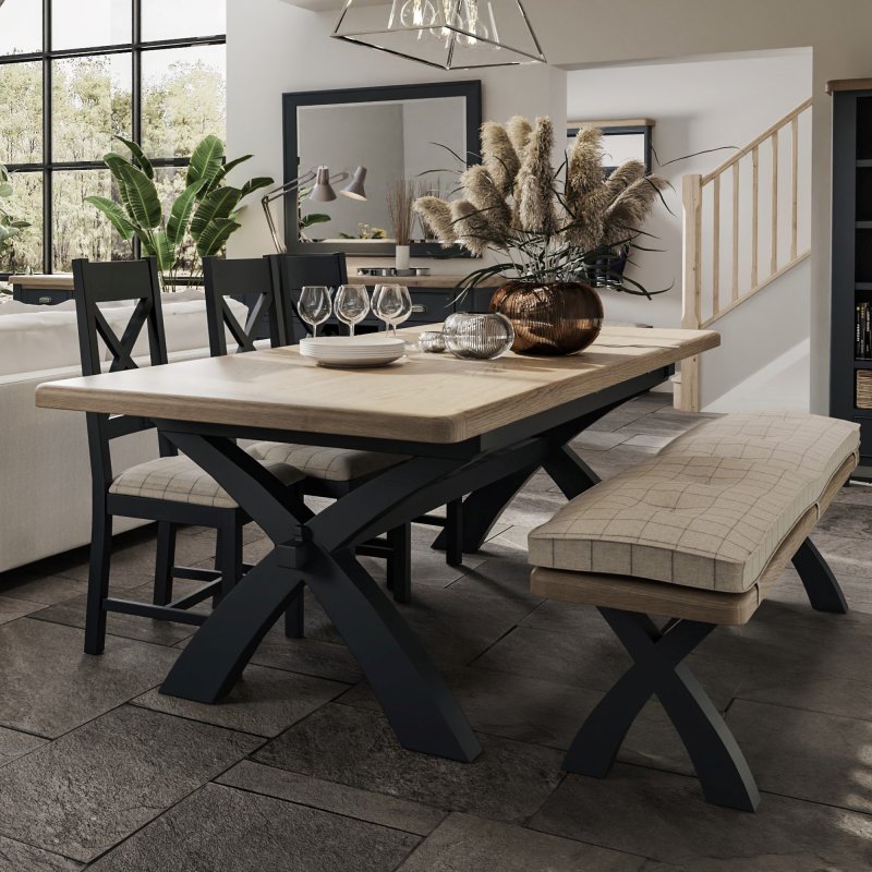 Heritage Blue 2m Extending Dining Table 3 Chairs 2 Upholstered Bench Cushion Aldiss Heritage Blue 2m Extending Dining Table, Dining Table With Tufted Chairs And Bench