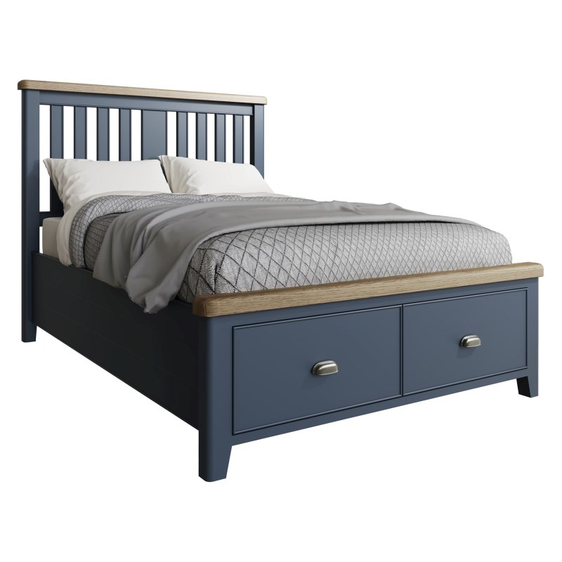 Aldiss Own Heritage Blue Bed With Wooden Headboard and Drawer Footboard